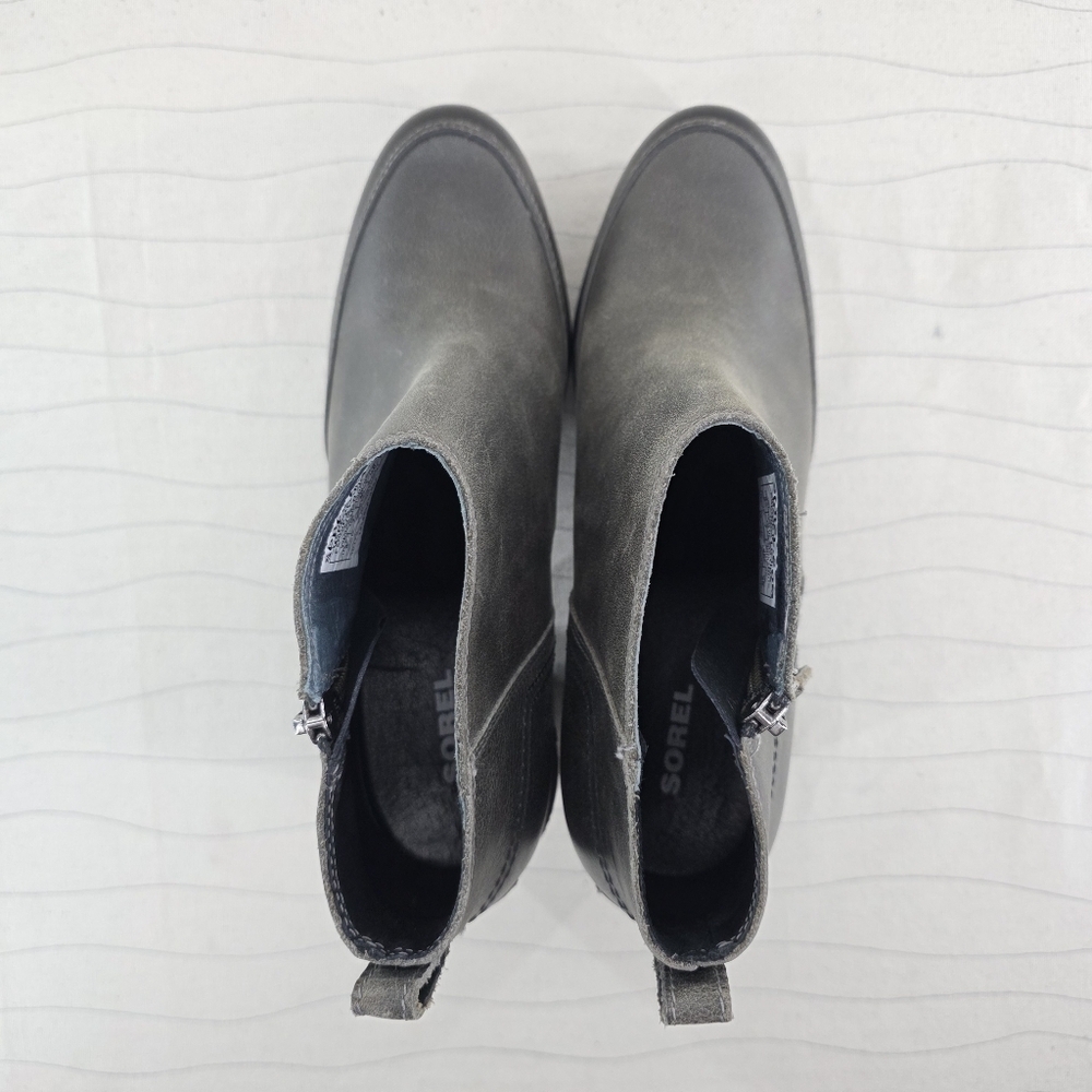 Sorel Womens Blake Bootie Quarry Gray Leather Zip Boots Heels NL3301-052 Size 9 - Picture 8 of 14